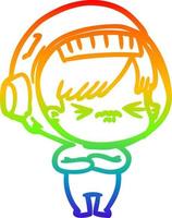 desenho de linha de gradiente de arco-íris desenho animado astronauta mulher vetor