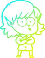 desenho de linha de gradiente frio desenho animado menina elfa olhando vetor
