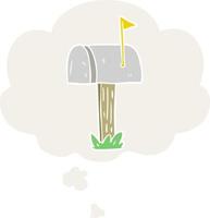 caixa de correio de desenho animado e balão de pensamento em estilo retrô vetor