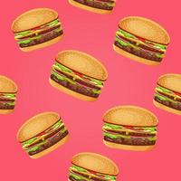 sem costura padrão com hambúrgueres em um fundo rosa. ilustração vetorial de estoque. desenho animado. comida rápida. apetitoso vetor