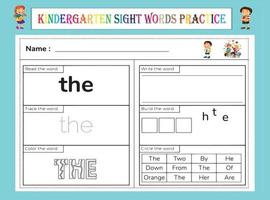 planilha de prática de palavras de visão do jardim de infância vetor
