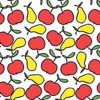 padrão de frutas sem costura. fundo colorido de maçã e pêra. doodle ilustração vetorial com frutas vetor