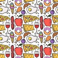 padrão de comida perfeita. fundo de comida. ilustração vetorial doodle com ícone de comida vetor