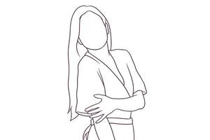 retrato de mulher bonita posando. ilustração vetorial de estilo desenhado à mão vetor