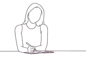 linda mulher escrevendo no caderno. ilustração vetorial de estilo desenhado à mão vetor