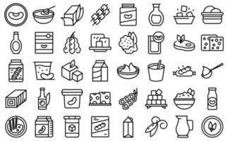ícones de comida de soja definir vetor de contorno. leite de soja
