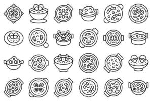 ícones de paella definir vetor de contorno. cozinheiro de pratos