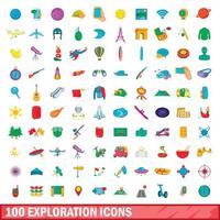 conjunto de 100 ícones de exploração, estilo cartoon vetor