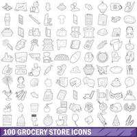 Conjunto de 100 ícones de mercearia, estilo de contorno vetor