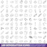 conjunto de 100 ícones de introdução, estilo de estrutura de tópicos vetor