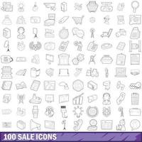 conjunto de 100 ícones de venda, estilo de estrutura de tópicos vetor