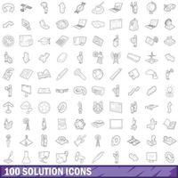 conjunto de 100 ícones de solução, estilo de estrutura de tópicos vetor