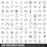 conjunto de 100 ícones de crianças, estilo de estrutura de tópicos vetor