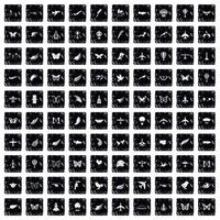 conjunto de 100 ícones de mosca, estilo grunge vetor