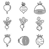 conjunto de ícones de comida de beterraba, estilo de contorno vetor