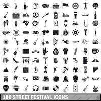Conjunto de 100 ícones do festival de rua, estilo simples vetor