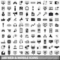 conjunto de 100 ícones da web e mobile, estilo simples vetor