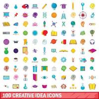 conjunto de 100 ícones de ideias criativas, estilo cartoon vetor