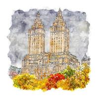 central park nova york esboço em aquarela ilustração desenhada à mão vetor