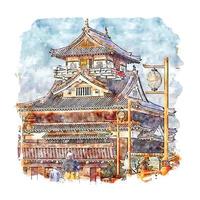 kiyosu castelo japão aquarela esboço ilustração desenhada à mão vetor