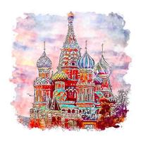 moscou quadrado vermelho rússia esboço em aquarela ilustração desenhada à mão vetor