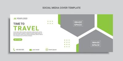 design de capa de mídia social de viagem ou banner da web com formas hexagonais de cor verde vetor