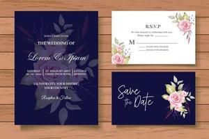 lindo conjunto de cartão de convite de casamento floral em aquarela vetor