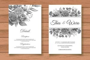 cartão de casamento floral aquarela elegante com folhas florais escuras vetor