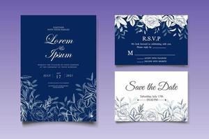 elegante conjunto de cartão de convite de casamento floral vintage vetor