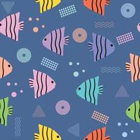 bonito peixe chibi macio colorido padrão sem costura doodle crianças bebê kawaii cartoon vetor