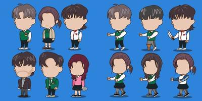 coleção de chibi high school e professor adequado para ilustração com tema escolar vetor