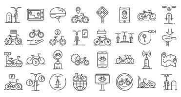 alugar um conjunto de ícones de bicicleta, estilo de contorno vetor
