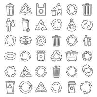 conjunto de ícones de ecologia de reciclagem, estilo de estrutura de tópicos vetor