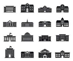 conjunto de ícones do edifício universitário, estilo simples vetor