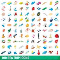 Conjunto de 100 ícones de viagem marítima, estilo 3d isométrico vetor