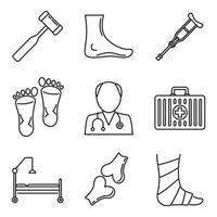 conjunto de ícones de cuidados de podólogo, estilo de estrutura de tópicos