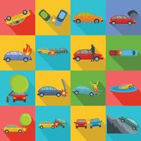 conjunto de ícones de caso de acidente de carro, estilo simples