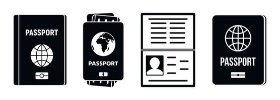conjunto de ícones de documento de passaporte, estilo simples vetor