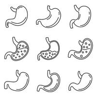 conjunto de ícones do estômago humano, estilo de contorno vetor