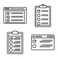 conjunto de ícones de teste de lista de verificação, estilo de estrutura de tópicos vetor