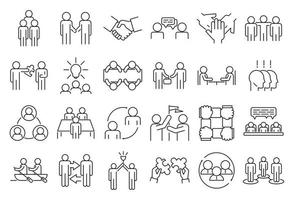 conjunto de ícones de cooperação empresarial, estilo de estrutura de tópicos vetor