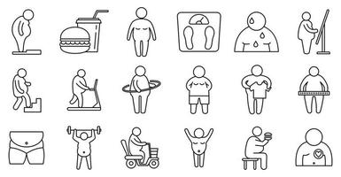 conjunto de ícones de pessoas com excesso de peso, estilo de estrutura de tópicos vetor