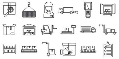 conjunto de ícones de construção de armazém, estilo de estrutura de tópicos vetor
