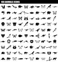 conjunto de ícones de 100 animais, estilo simples vetor