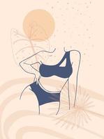 cartaz abstrato com mulher em traje de banho. corpo feminino em lingerie no estilo boho minimalista. vetor