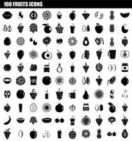 conjunto de ícones de 100 frutas, estilo simples vetor