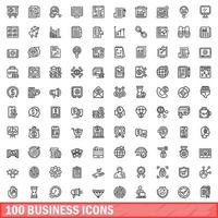 conjunto de 100 ícones de negócios, estilo de estrutura de tópicos vetor