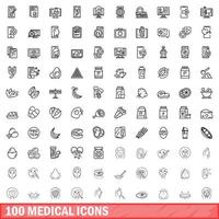 conjunto de 100 ícones médicos, estilo de contorno