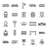 conjunto de ícones de metrô de motorista de trem elétrico, estilo de estrutura de tópicos vetor