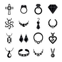 conjunto de ícones de luxo de colar de joias, estilo simples vetor